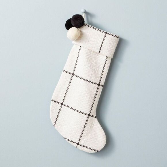 Hearth & Hand with Magnolia Holiday Stocking Collection Cream/Gray‎ Windowpane - Picture 5 of 5